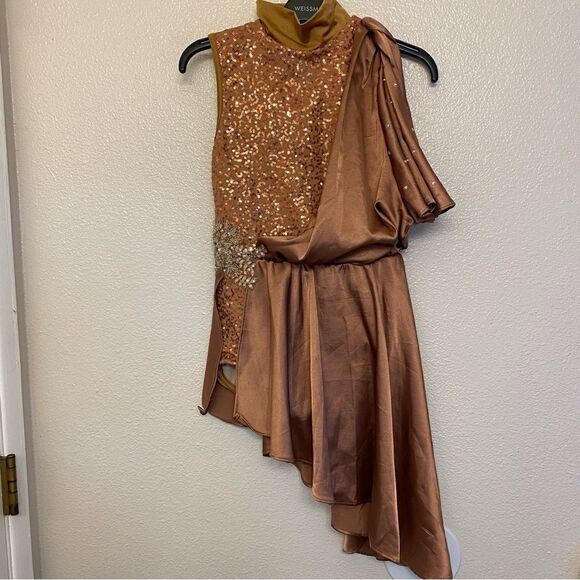 Weissman Elite dance costume dress bronze appliqué Your Love D13084 Adult XSA - Picture 5 of 12